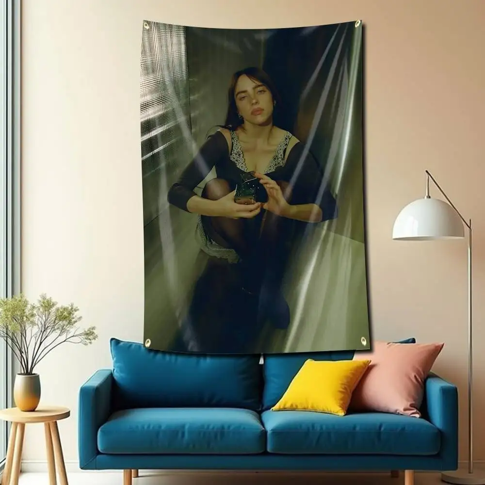 NEW Design B-Billi Eilish INS Flag Tapestry Banner for Bedroom Living Room Outdoor Camping Custom Supported