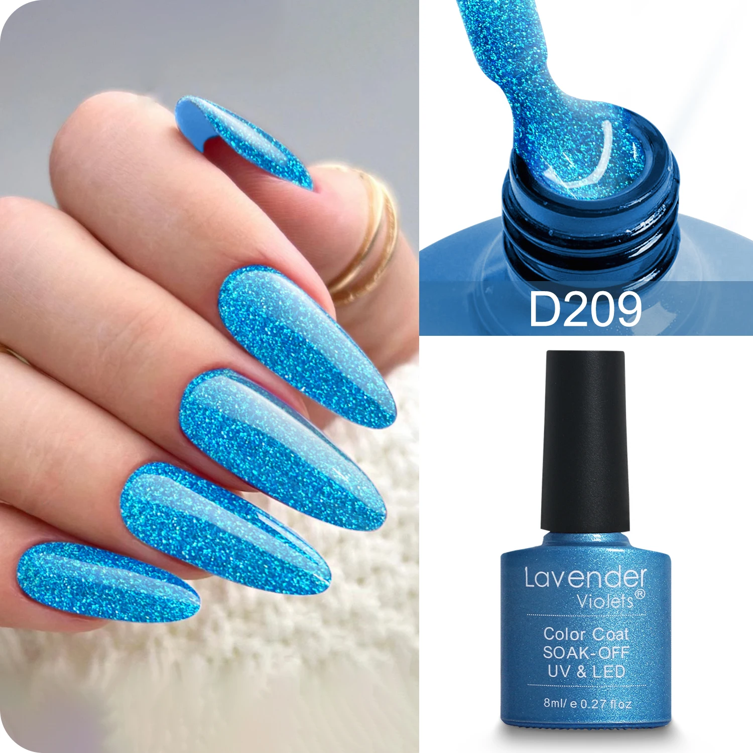 8ml Gel Nail Polish Sky Blue Sparkly Glitter Color Coat UV LED Nail Gel Polish for Nail Art Design Manicure Gift for Women Girls