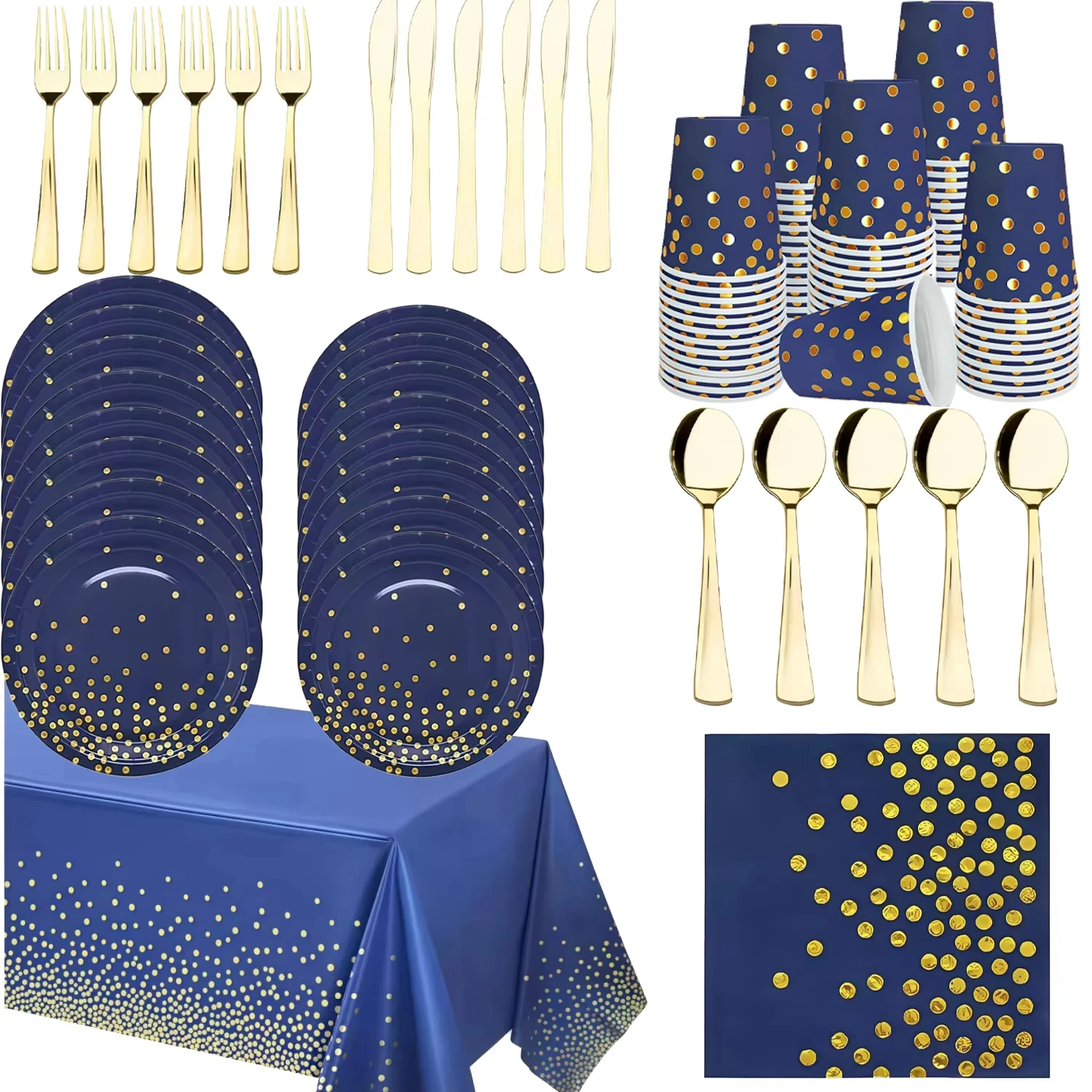 Blau Schwarz Gold Party Dekorationen Geschirr Set Pappteller Tasse Tischdecke für Geburtstag Hochzeit Halloween Dinner Party Supplies