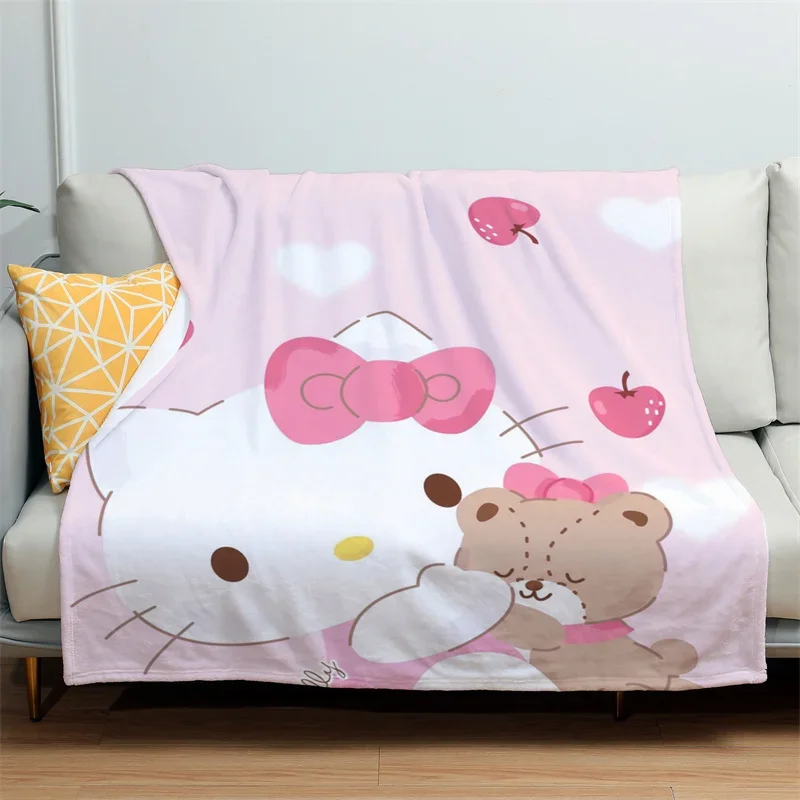 Kawaii Hello Kittys Valentines Day Throw Blanket Anime Kt Cat Heart Pattern Nap Shawl Soft Warm Sofa Cover Home Quilt Decor Gift