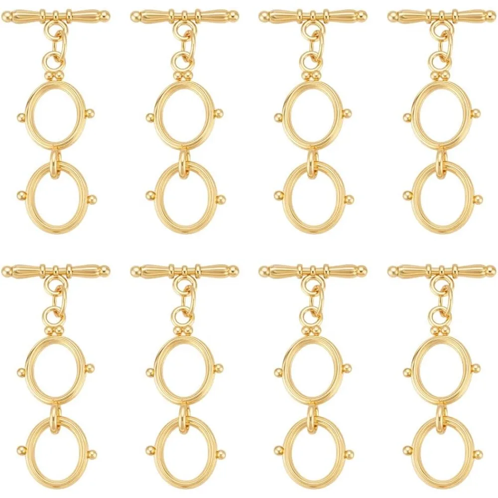 

8Sets Toggle Clasps Brass T-Bar Closure Clasps Extender Double Ring OT Toggle Connectors for Jewelry Findings