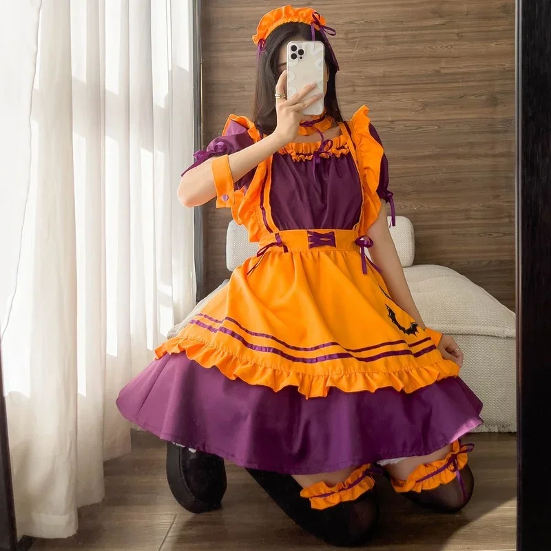 Plus Size Maid Dress Halloween Cosplay Costumes Womens Apron Maid Outfits Lolita Pumpkin Suit Anime Party Princess Clothes 2024