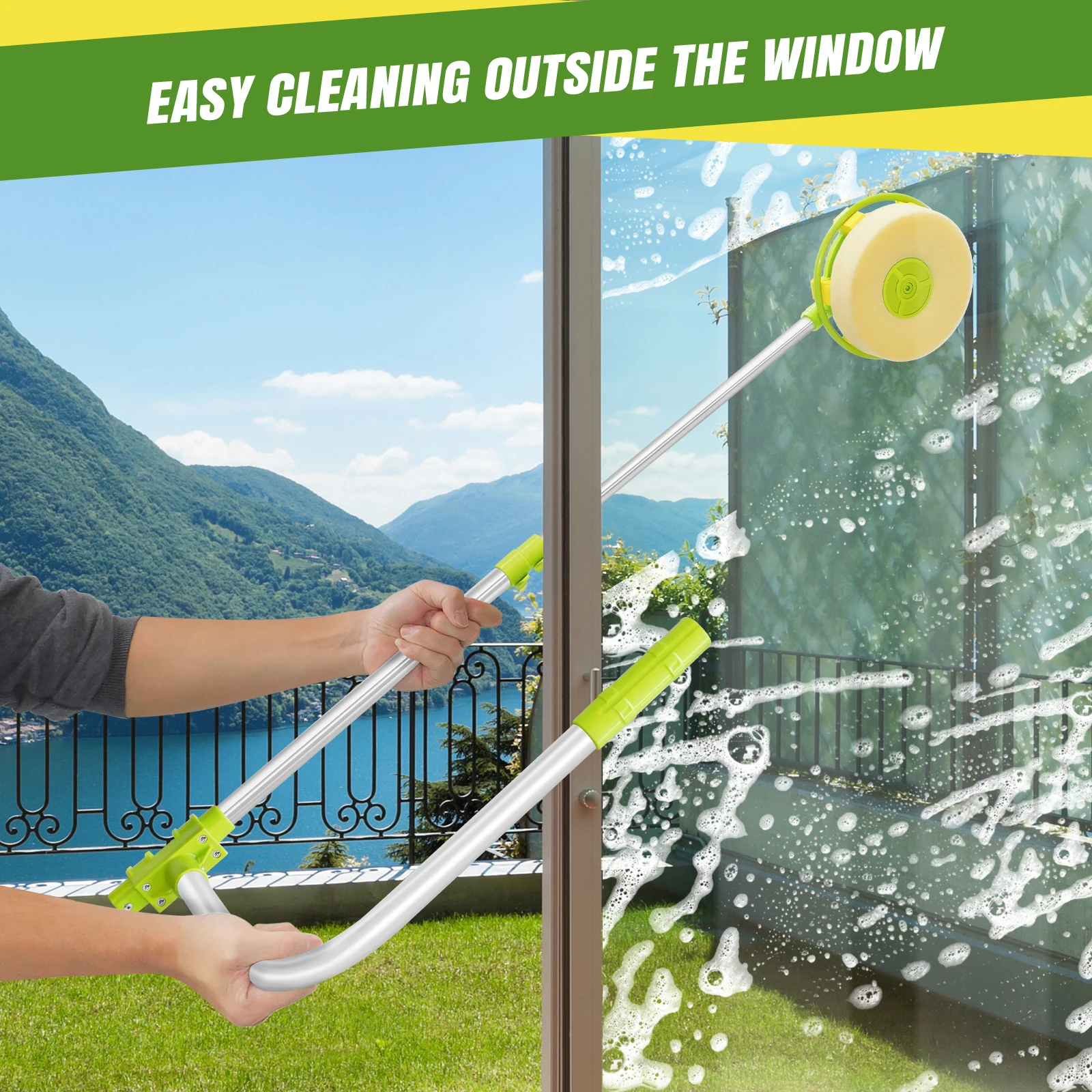 BRIEFNESS 2-in-1 Window Cleaning Tool U-Shape Retractable Window Suction Cleaning Kit Adjustable Window Cleaner Green