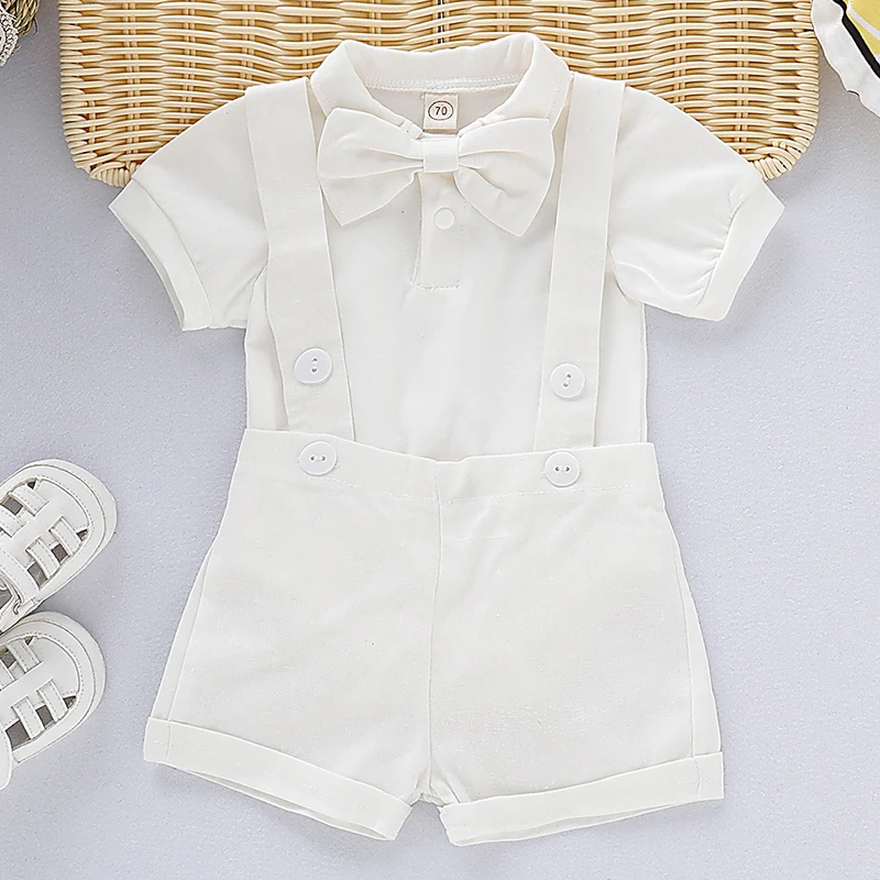 Summer Kids Baby Boys Short Sleeve Rompers + Braces Shorts Clothing Sets Baby Boys Gentleman Children\'s Clothes Suit