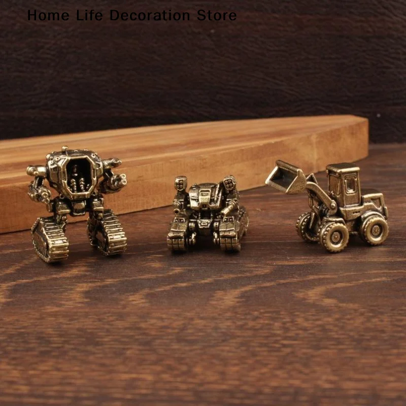 【H】Brass Tank Bulldozer Statue Architectural Model Ornament Home Office Decor Fairy Garden Miniatures Fish Tank Decoration
