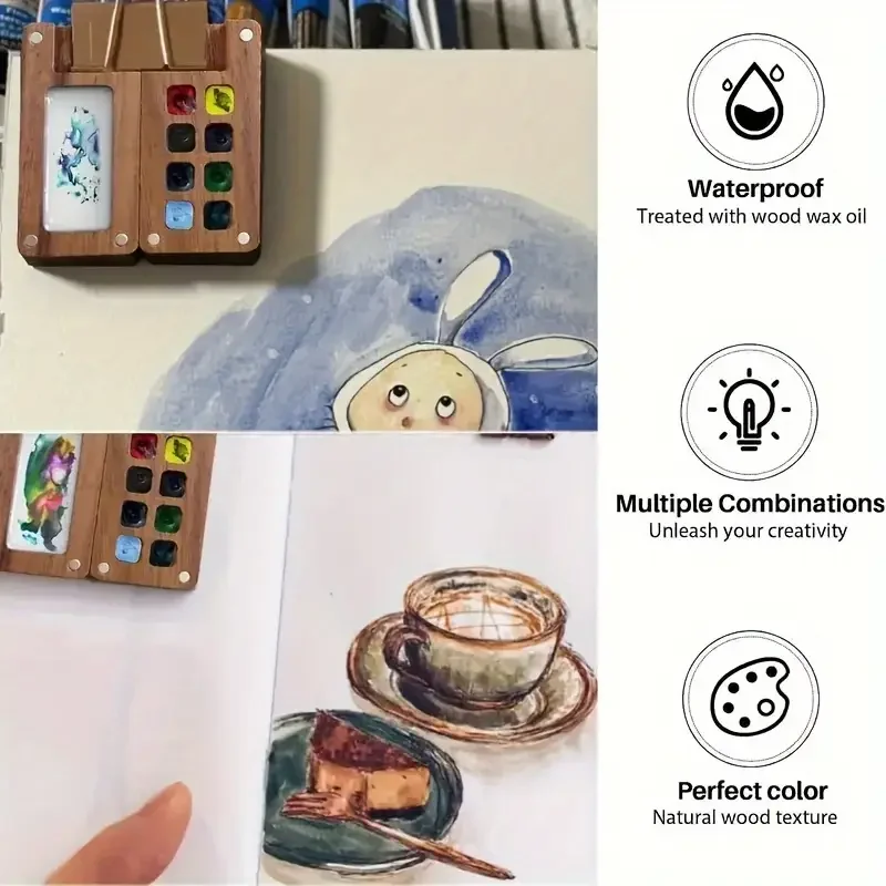 15/8-Fächer-Farbpalette, 1 Pinsel und ein Aquarell-Skizzenbuch, 12 Farbpigmente, 1 Klemme – perfekt für Kunst unterwegs – Detail 9