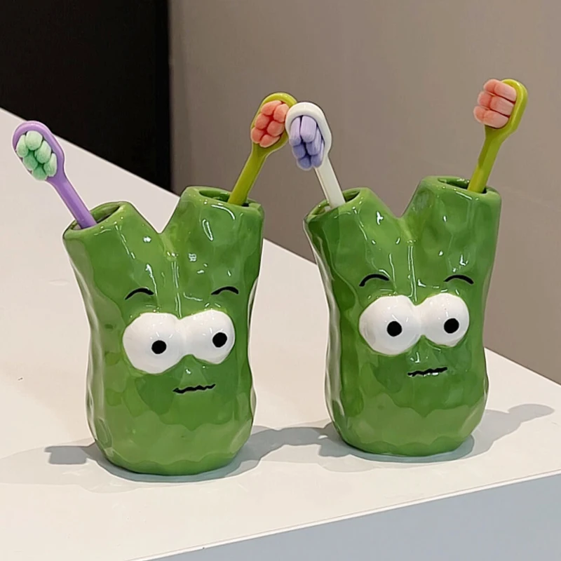

Creative bathroom toothbrush holder Household washing table Manual toothbrush storage rack Ceramic base Funny ornament