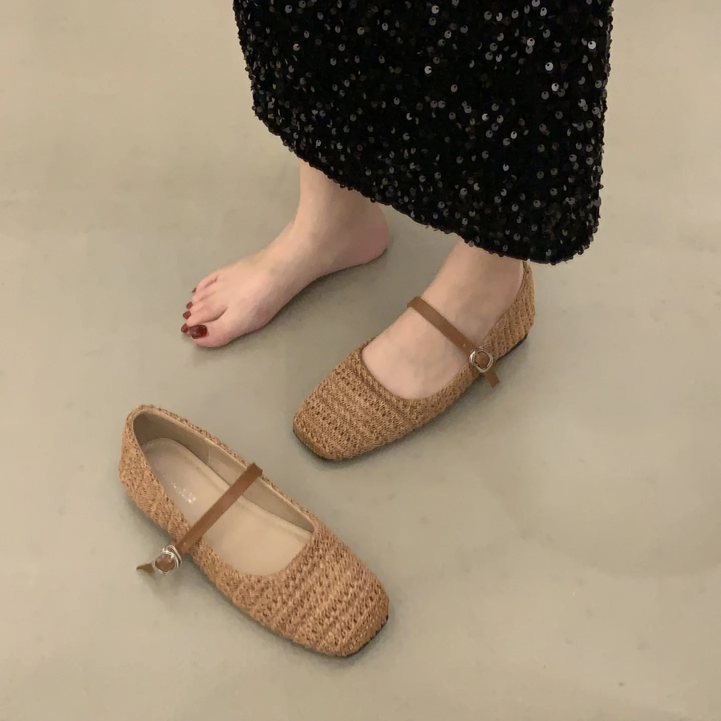 خط واحد مشبك شقة وحيد أحذية عمل للنساء أسود لينة وحيد لينة التنقل العمل أحذية من الجلد الفم الضحلة حذا فردي للسيدات #2