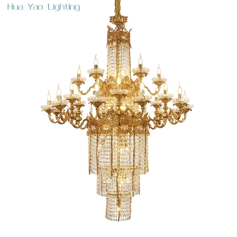 European Lustres Suspension Pendant Light Large Crystal Decorative Luxury Brass Chandelier