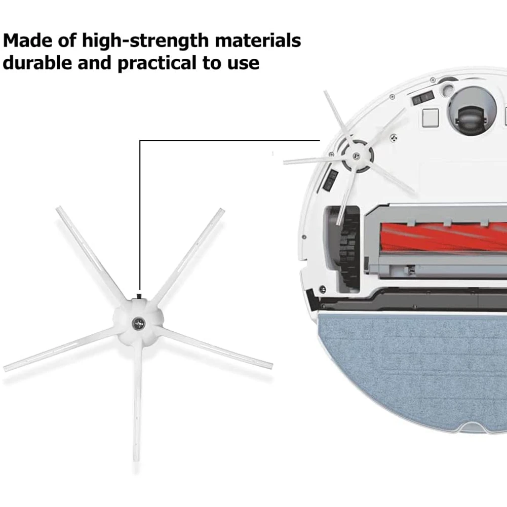 6PCS Side Brush Replacement for Roborock S7 Series, S6 Series, S5 Series, S4 Series, and E Series Robot Vacuum White