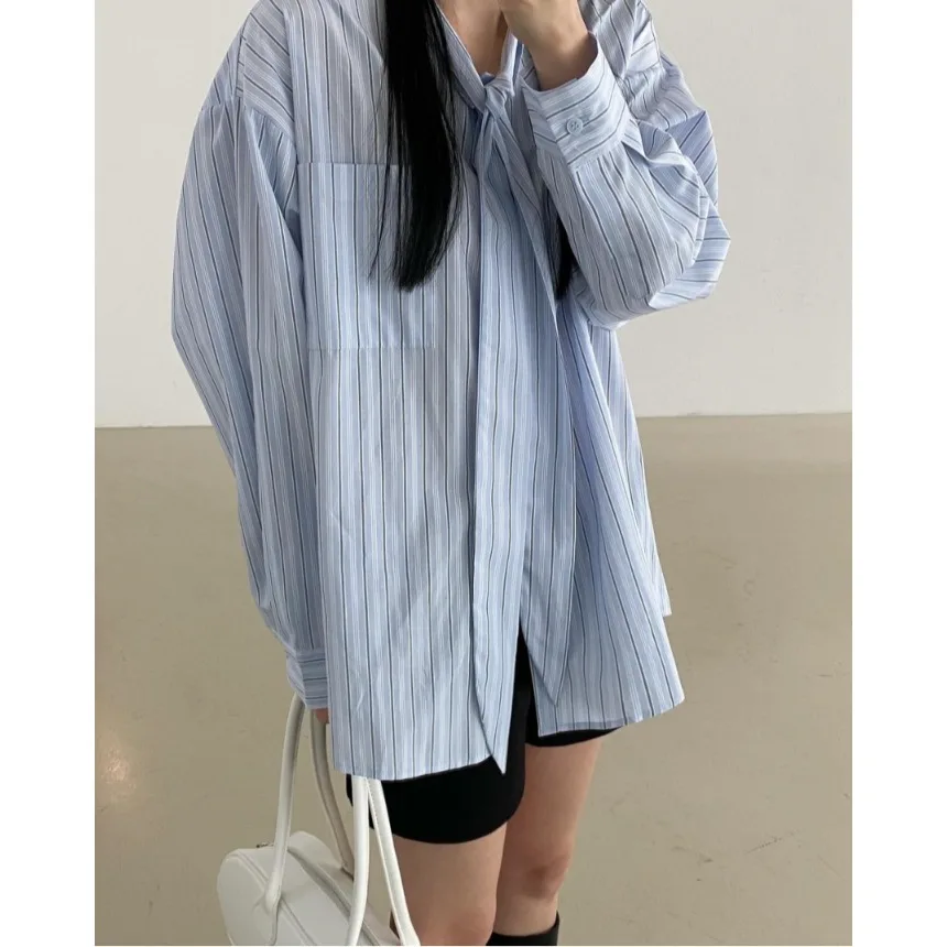 

Loose Striped irt Women's Korean Sle Spring Faionable Tie-Dye Top Breathable Long Sve Mid-Length Cardigan