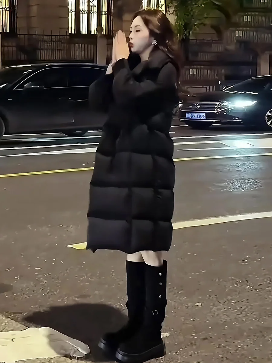 Modny, ocieplany, biały płaszcz zimowy damski z dużym kołnierzem, uniwersalny, nowy model.