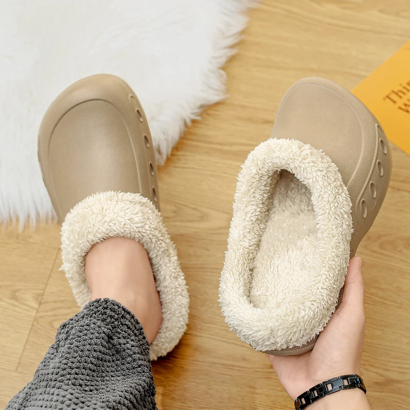 Large Size Cotton Slippers with Fleece Lining, Warm Chef Shoes, Waterproof and Oil-Proof Work Shoes, Men's Slippers