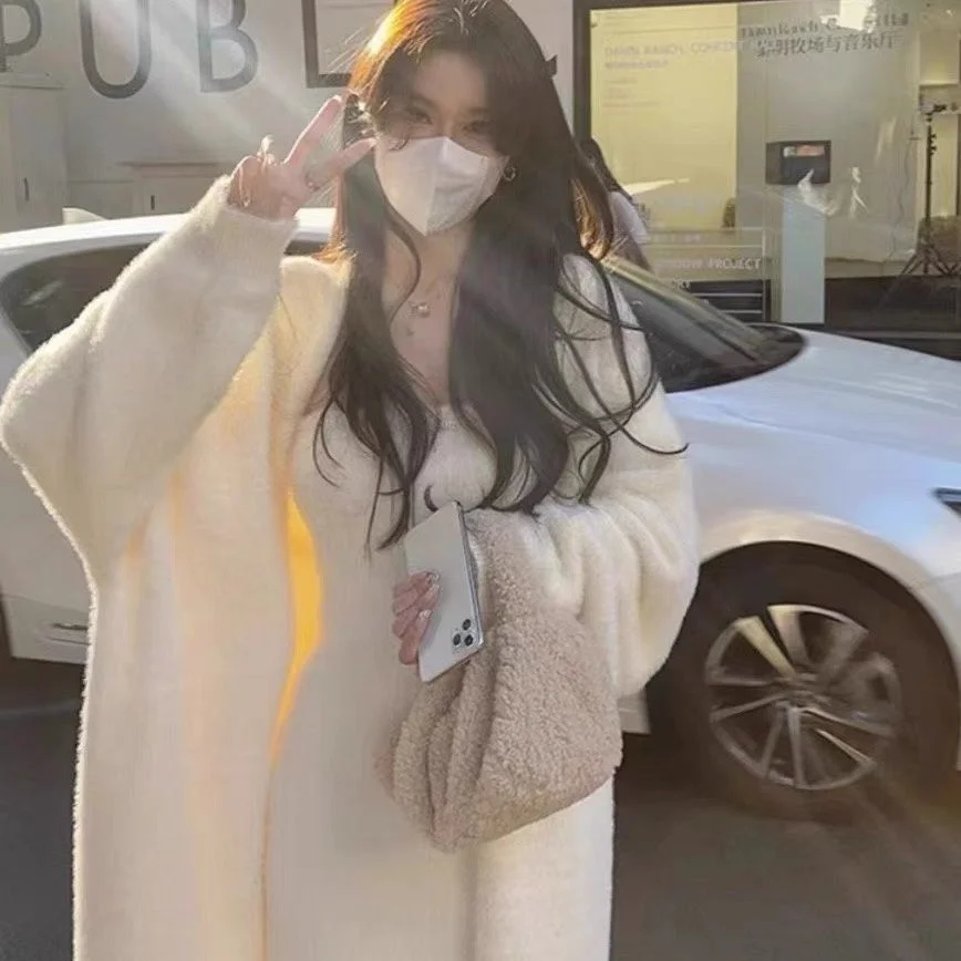 

Mid-Long Cardigans Office Womens Fall Fairycore Minimalist Lace-Ups Fur-Collar Sporty Cinch Splice Neck Long-Sleeved Flocking OL