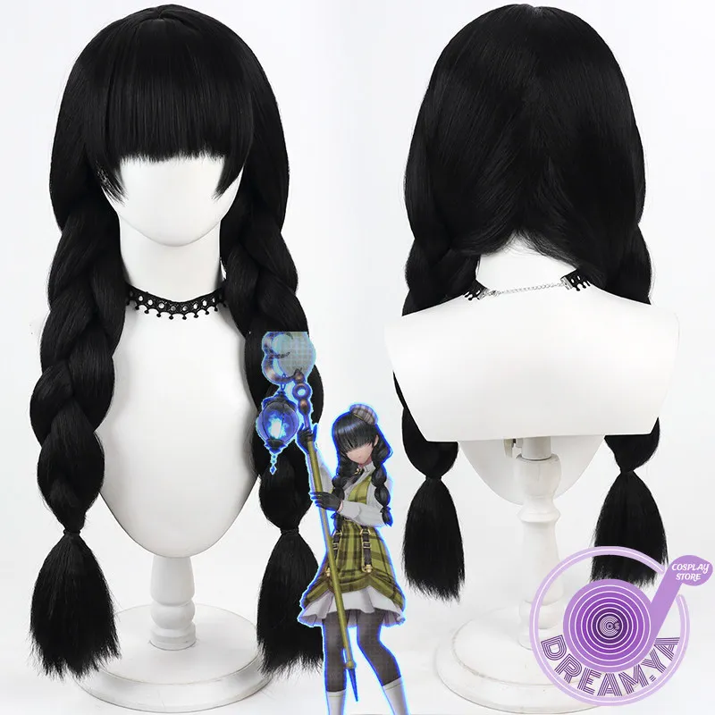 Meloonya Lancerna Cosplay Wig Compass Black Long Heat Resistant Synthetic Hair Halloween Party Role Play Carnival + Wig Cap