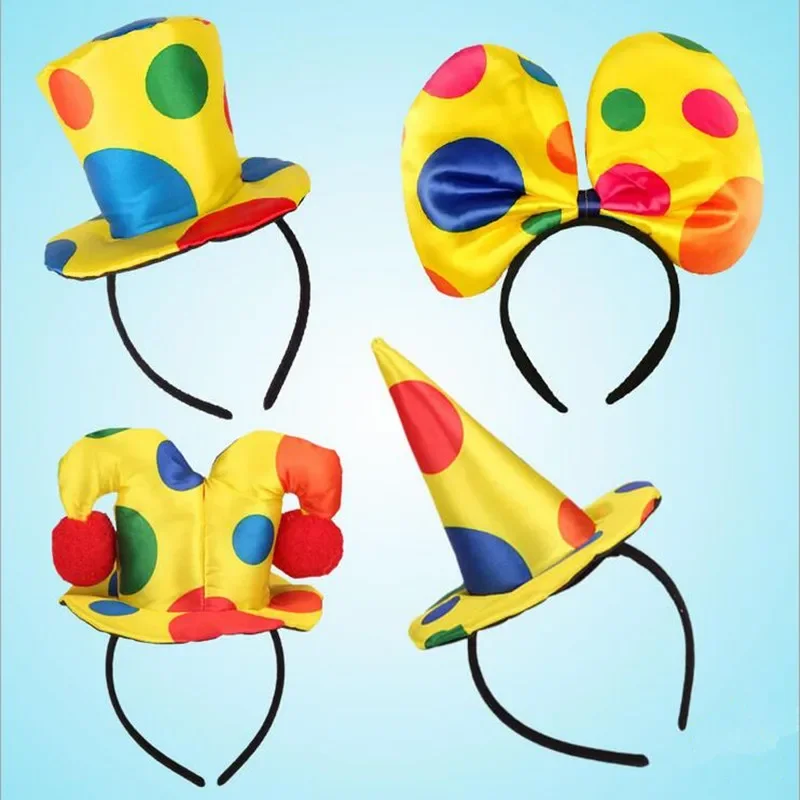 

10pcs Clown Props Bowknot Headband Circus Polka Dots Top Hat Hair Band for Men Women Kids Adult Party Halloween Costume Cosplay