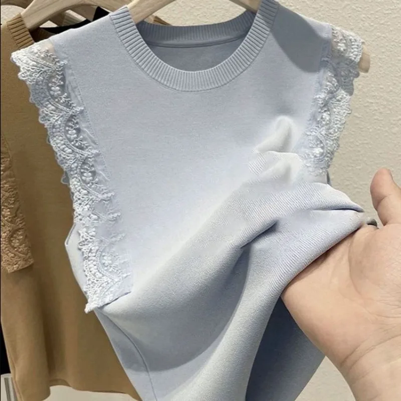 

Retro Sleeveless New Style Knitted Vest Vest Spring Autumn Style Top Sweater Spliced lace