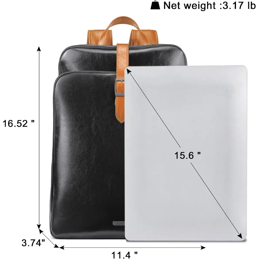 حقيبة ظهر جلدية للنساء مقاس 15.6 بوصة حقيبة كمبيوتر محمول كبيرة حقيبة ظهر أصلية للعمل للسفر