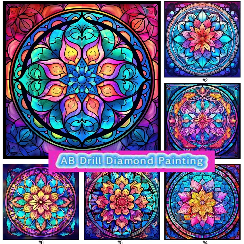 Mandala Glass AB Drill Diamond Art Painting New Embroidery Kits Fantasy Flower Picture 5d Mosaic Cross Stitch Home Decor Gift