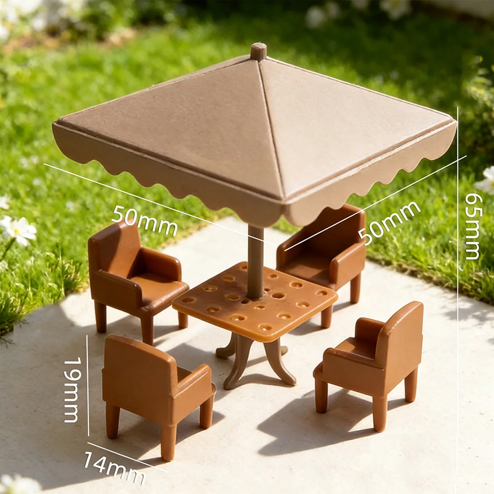 Simulations-Terrassentisch-Stuhl-Sonnenschirm-Set Mini-Sonnenschirm-Möbelmodell für Puppenhaus/Strandcamping Mikrolandschaftsmaterialien – Detail 1