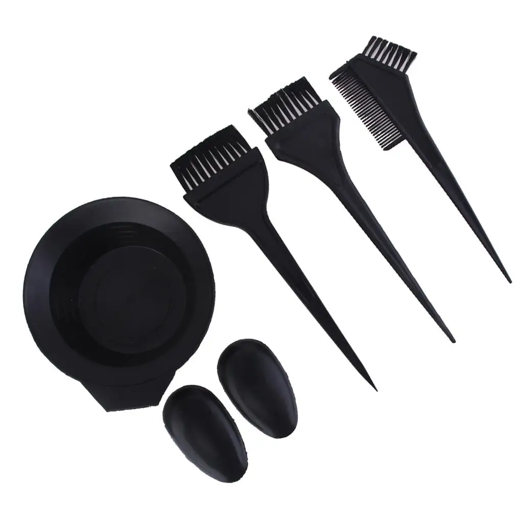 Salon Hair Color Dye Bowl Comb Brush Set Hairdressing Tint Tools - Black