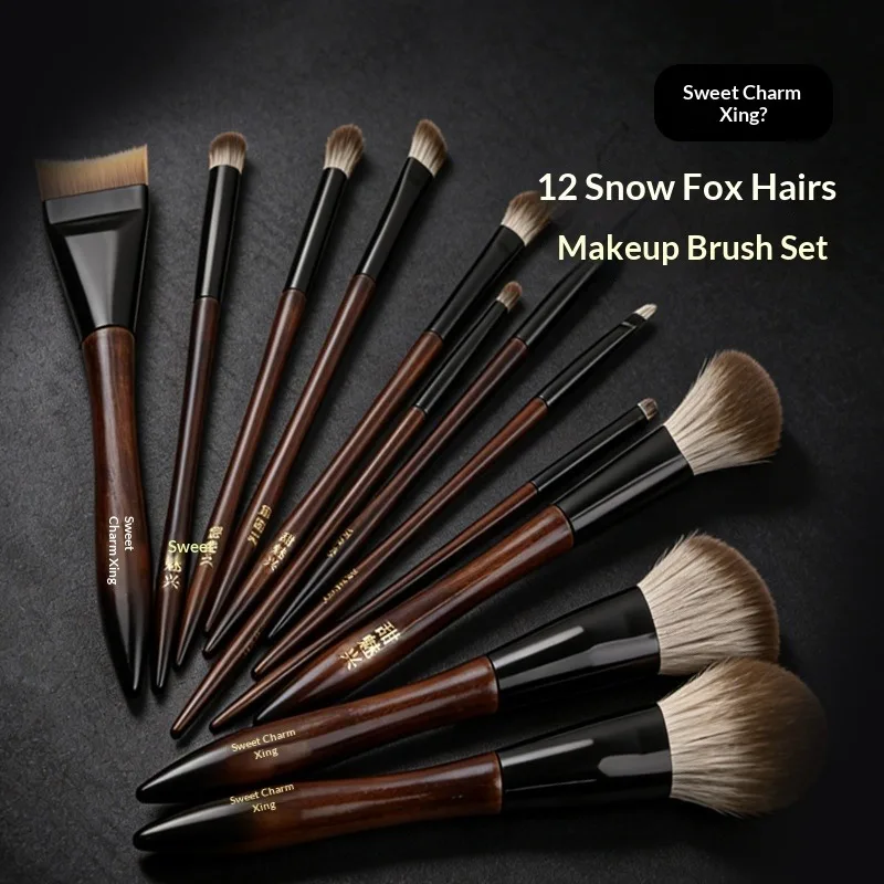 12pcs Wood Handle Makeup Brush Set Synthetic Fox Hair Powder Foundation Eyeshadow Blush Brush Professional Beauty Tools