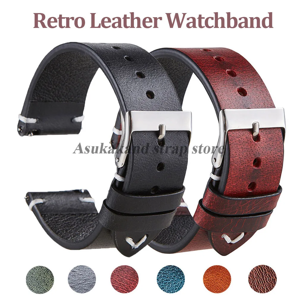 الإفراج السريع اليدوية الرجعية النفط الشمع جلد طبيعي حزام (استيك) ساعة 18 مللي متر 20 مللي متر 22 مللي متر ل Seiko ل أوميغا حزام الساعات الرجال حزام سوار