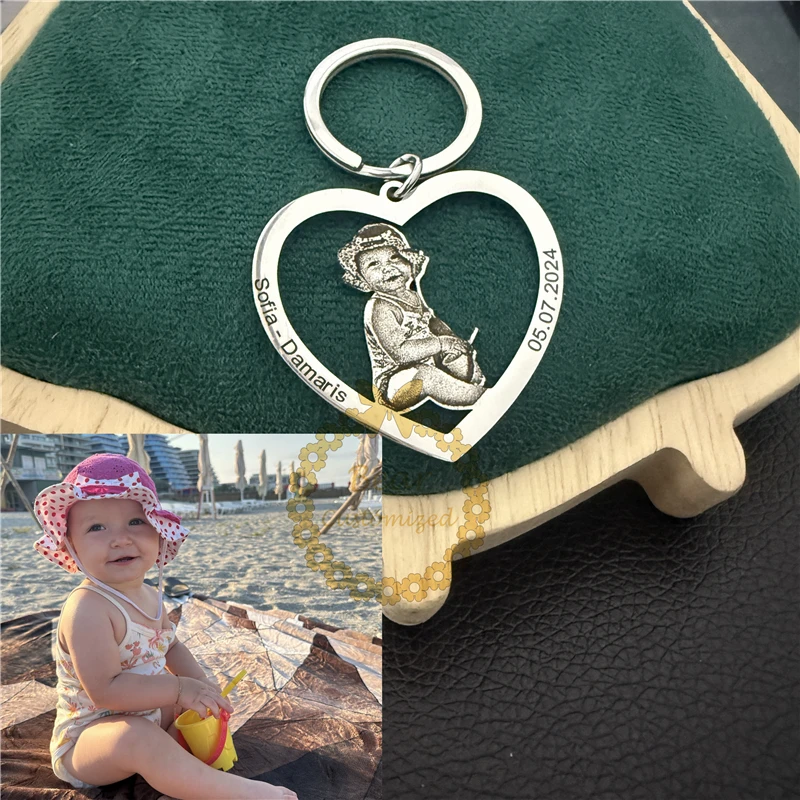 customized Heart keychain ,Family Keychain Custom: Upload Your Family Photos & Cherish Moments Custom Family Photos Keychain view 3