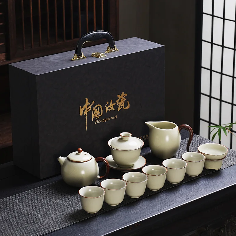 Ru Kiln Tea Set Ceramic Complete Tea Set Business Event Gift Box Wholesale Customizable