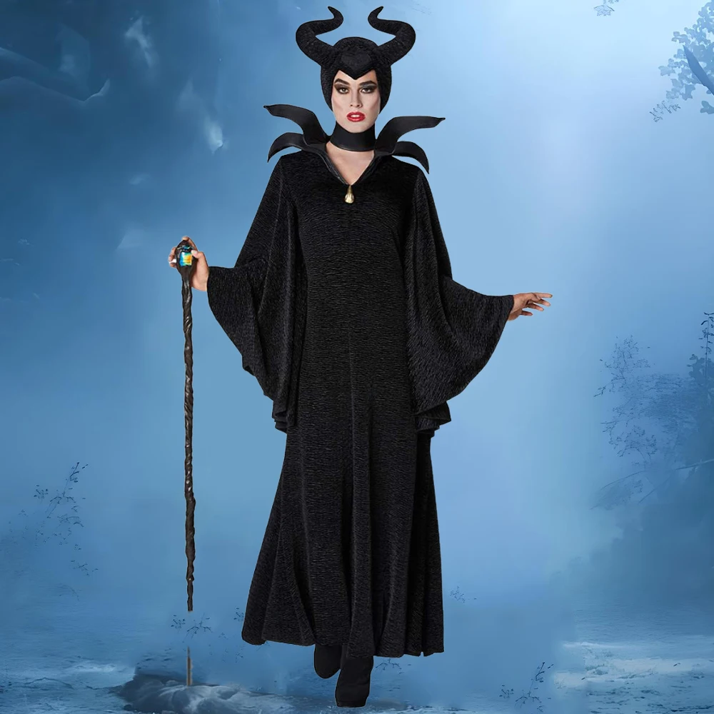 

Halloween Witch Cosplay Dress Adult Women Vampire Black Sexy Magic Witch Wizard Costume Stage Perfermence Fancy Long Dress