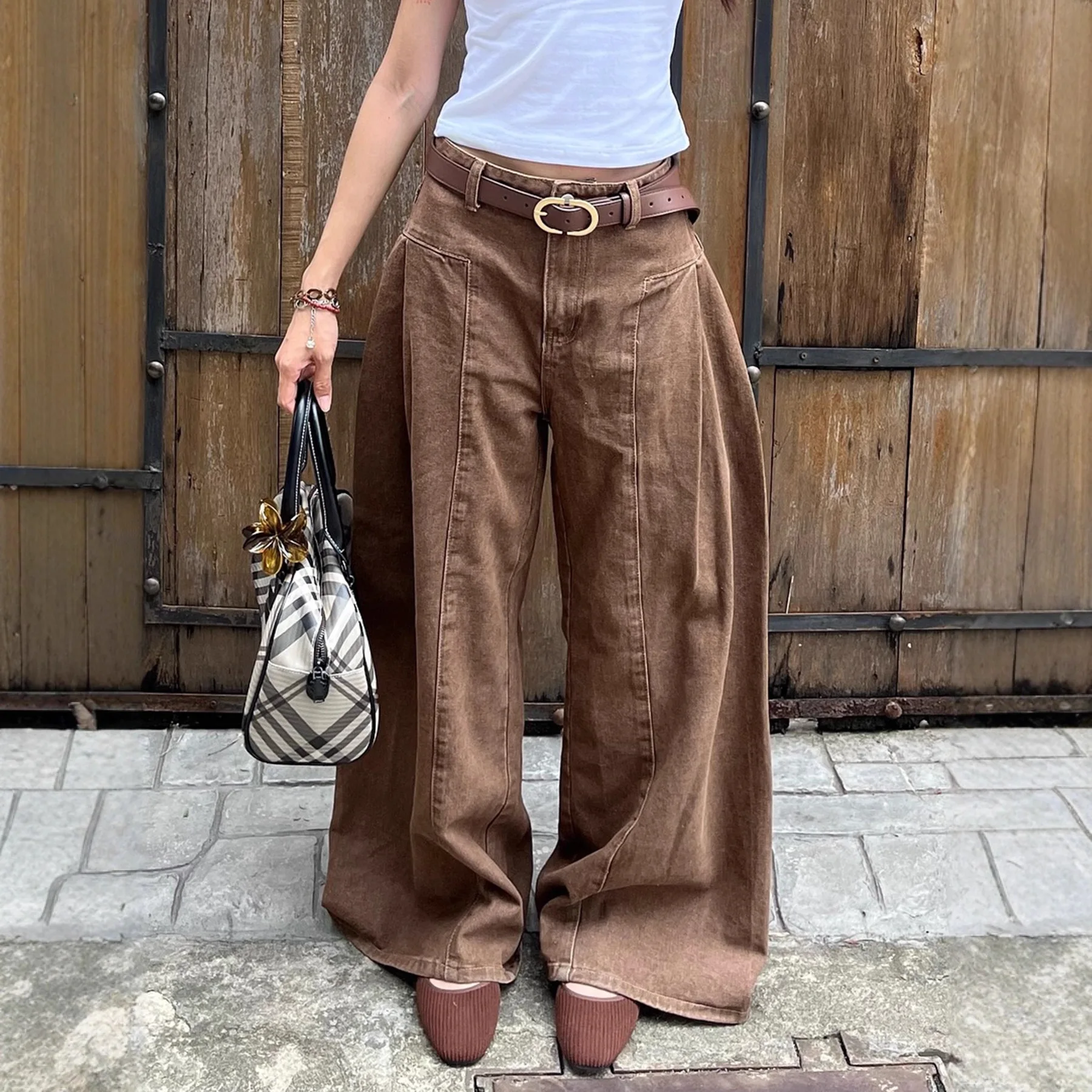 2025 Herfst Vintage Jeans Persoonlijkheid Street Fashion Losse Wijde Pijpen Vloerbroek Casual Broek Dames