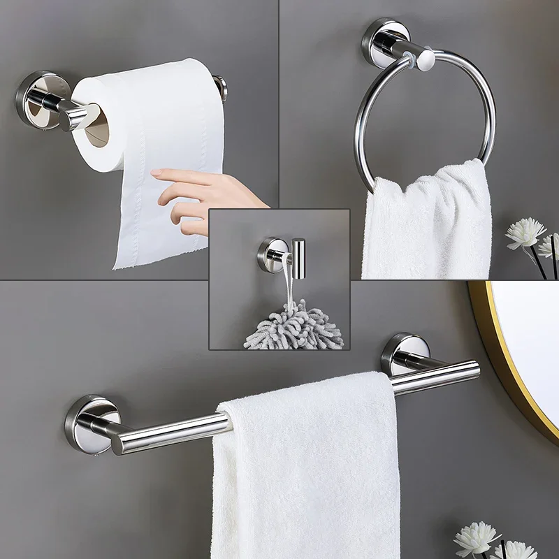 Bright Silver Bathroom Hardware Set 304 Stainless Steel Robe Hook Towel Bar Toilet Paper Holder Towel Ring Bathroom Accessories