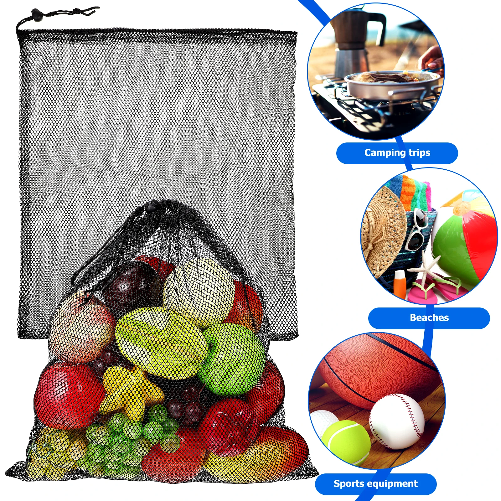 Sac de rangement en maille avec cordon de serrage, filet multifonctionnel pour jouets à lessive, sacs de natation en plein air pour pochette de balles