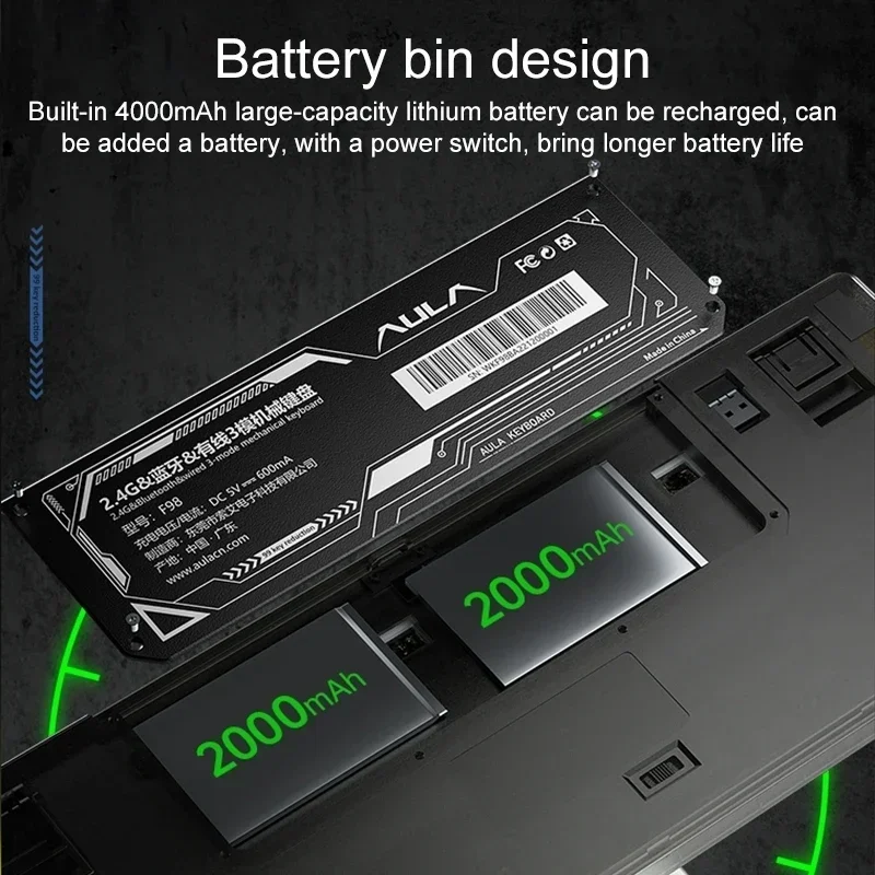 

2026 High Quality Wholesale Ice Crystal Switch AULA F98 99-Key Wired 2.4G Wireless RGB Three Mode Mechanical Keyboard