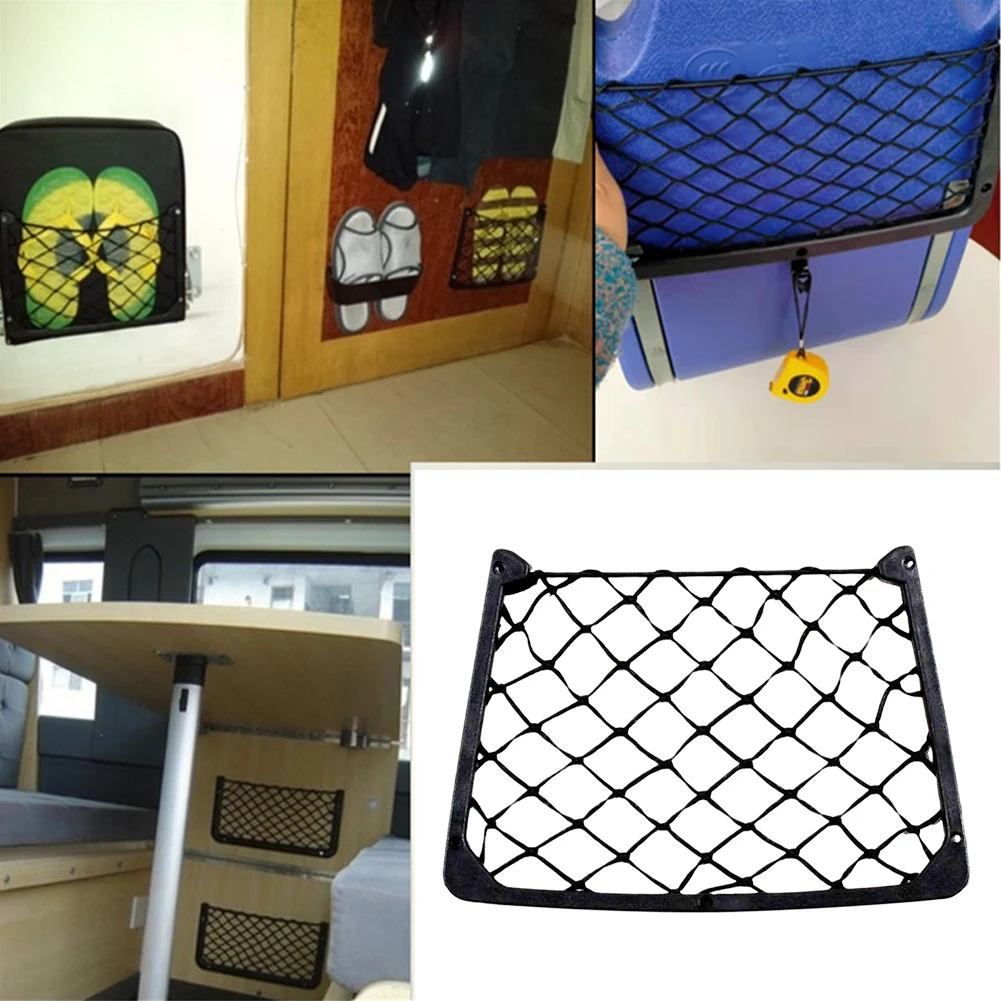 Magazine Holder Rack Elastic Car Mesh Pocket Large Mesh Bag Cargo Tissue Purse Holder for Caravan Motorhome Boat Camping Vehicle