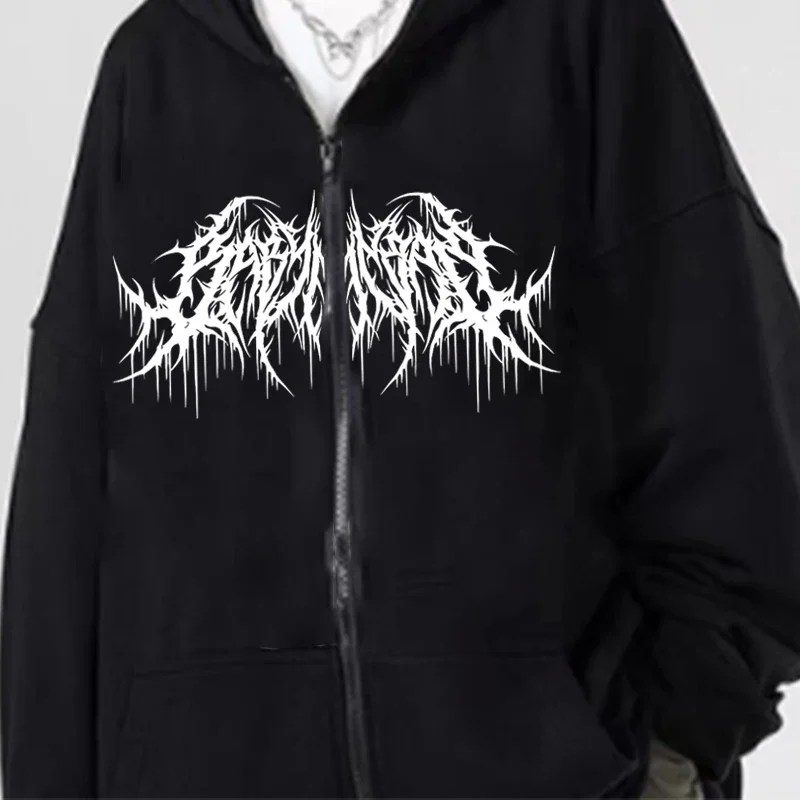 

Men's and Women's Gothic Pattern Printed Zipper Hoodie Autumn Casual Retro Fashion High Street Long Sleeve Wool Jacket Hoodie