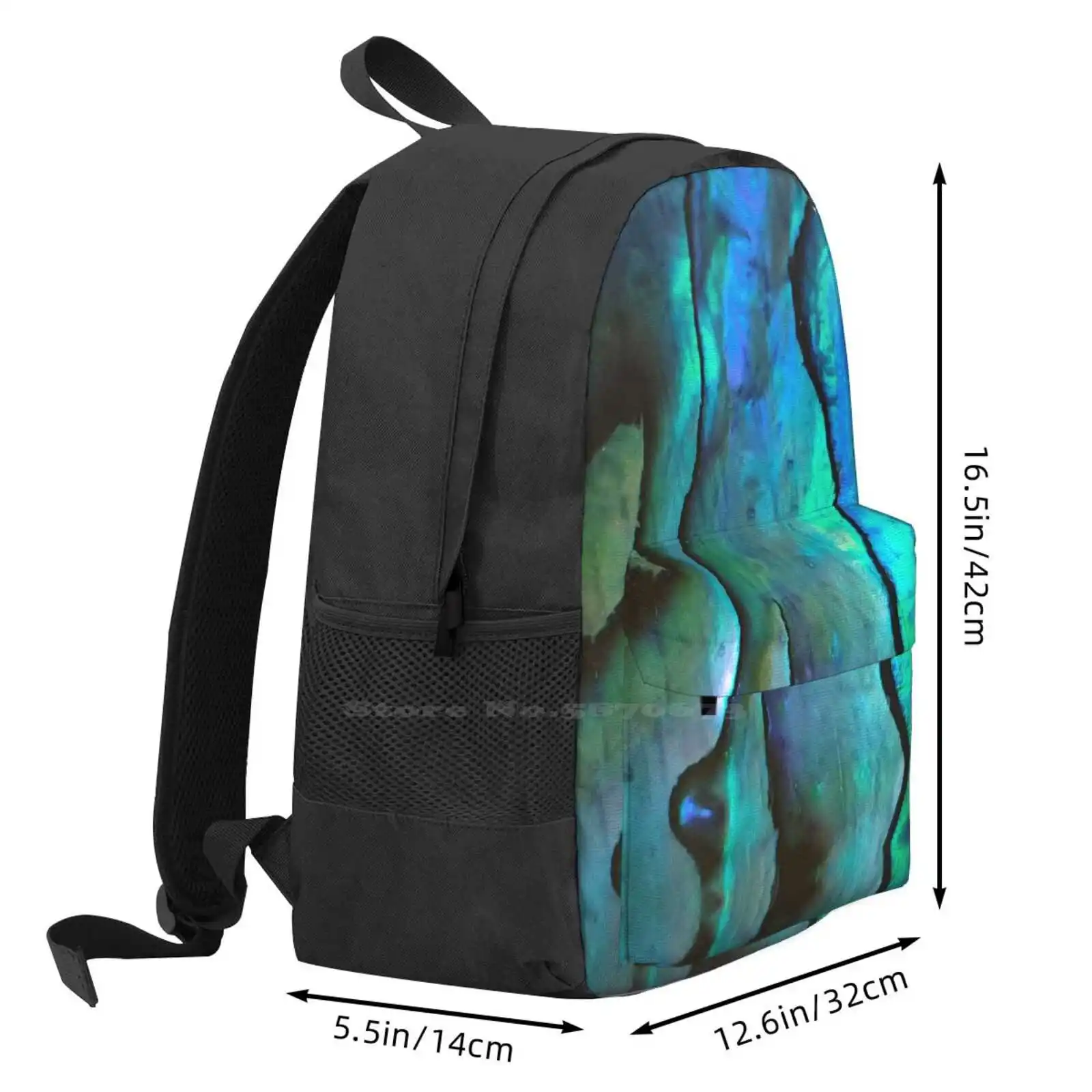 Iridescent Teal Abalone Shell. Flashy Teal Close Up Photography Bag Backpack For Men Women Girls Teenage Teal Shell Abalone