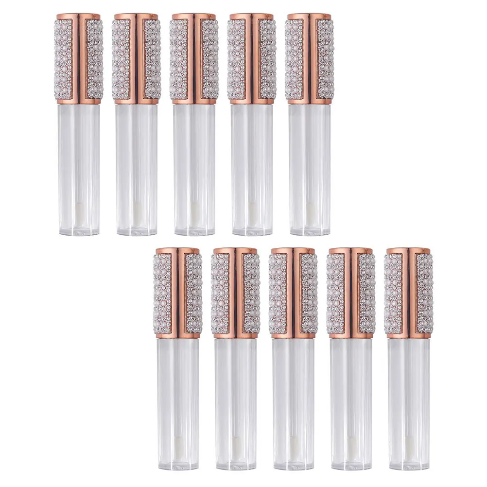 หลอดลิปกลอสเปล่า 10 ชิ้น ขนาด 5 มล. ภาชนะแก้วใสแบบเติมได้สำหรับทำลิปออยล์ เซรั่ม บาล์มเหลว พร้อมหัวแปรง