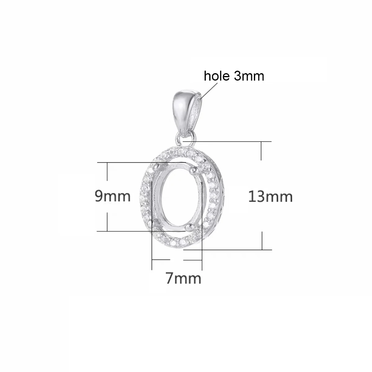 7X9/7.5X9.5mm Oval Prong Bezel Settings CZ Solid 925 Sterling Silver DIY Pendant Charm Tray Women Jewelry Making Accessories