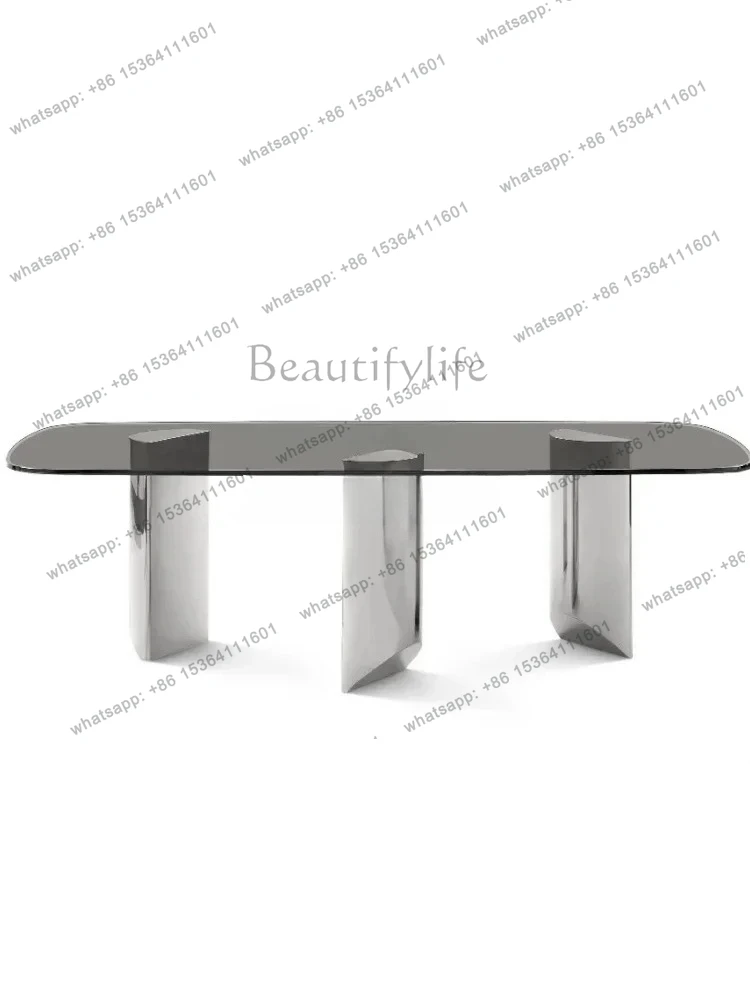 Tempered Glass Dining Table High-End Rectangular Home Large and Small Apartment Type Villa Designer Glass Dining Table