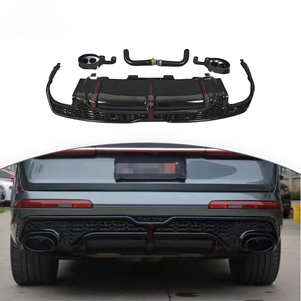 Double Tips Rear Lip And Exhaust Tips PP Material For AUDI Q7 2020-2023 Year Sport Style Exterior Accessories Rear Diffuser