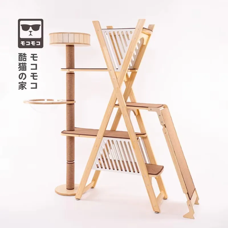 когтеточка для кошек с домиком высокая Solid Wood Extra Large Cat Climbing Frame & Scratching Board Cat Tree Assembleable Cat Fu