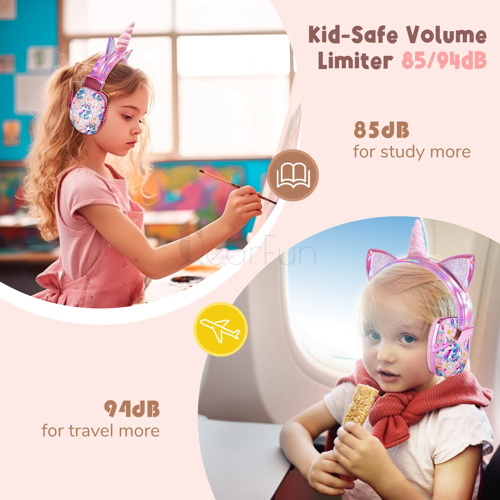 Cute Unicorn Kids Headphones Wired Headphones With Mic 85dB Volume Limite Children\'s Headphones for iPad Shcool Travel Kids Gift