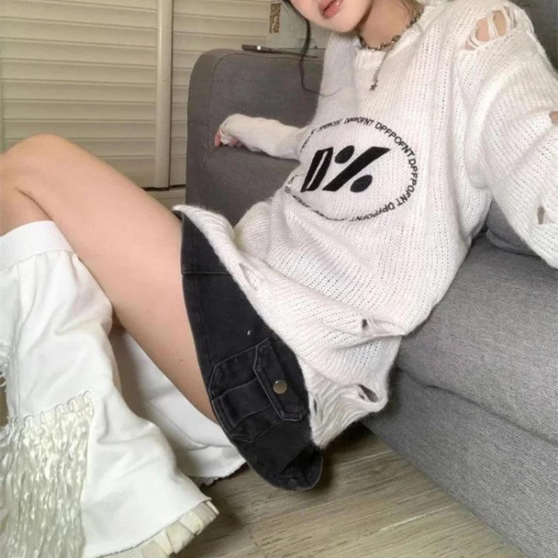 

European and American autumn and winter y2k millennium phoenix Gothic style new design top% printed distressed pullover sweater