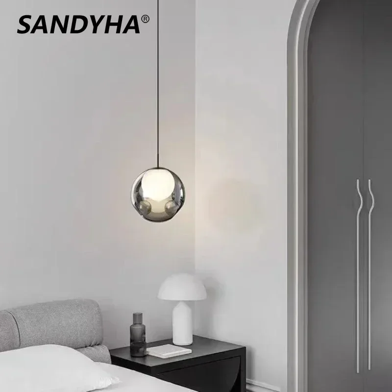 

SANDYHA Modern Minimalist Pendant Light Glass Ball Led Light Living Room Decoration Bedroom Bedside Lamp Dining Table Lighting