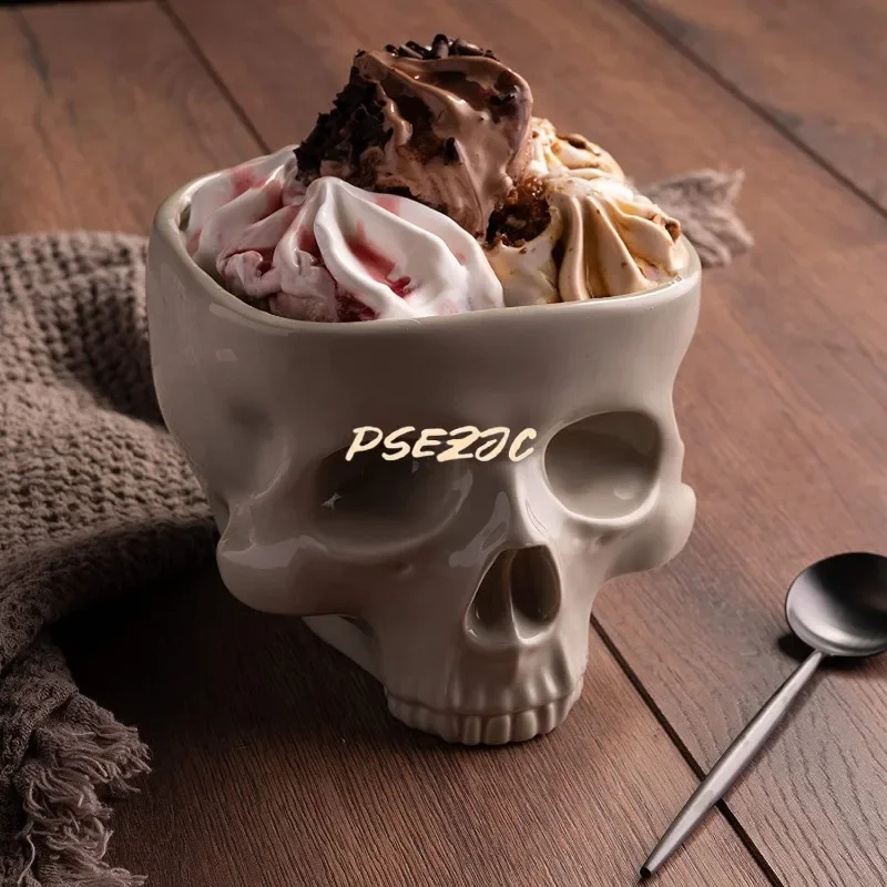 Halloween Human Skull Pasta Bowl Ceramic Handicrafts Tableware Family Food Candy Bowl