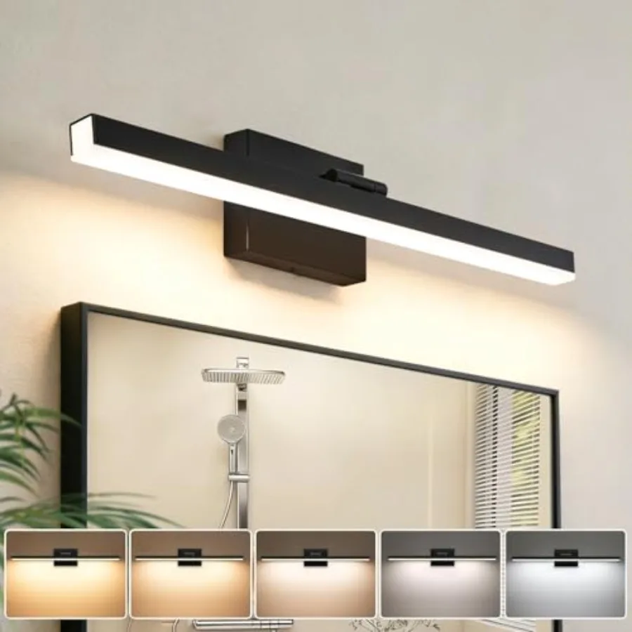 

Modern Bathroom Vanity Light, Rotatable, 16W Dimmable Led Bathroom Light Fixture Over Mirror, Black Vanity Light Bar 5 Color Te