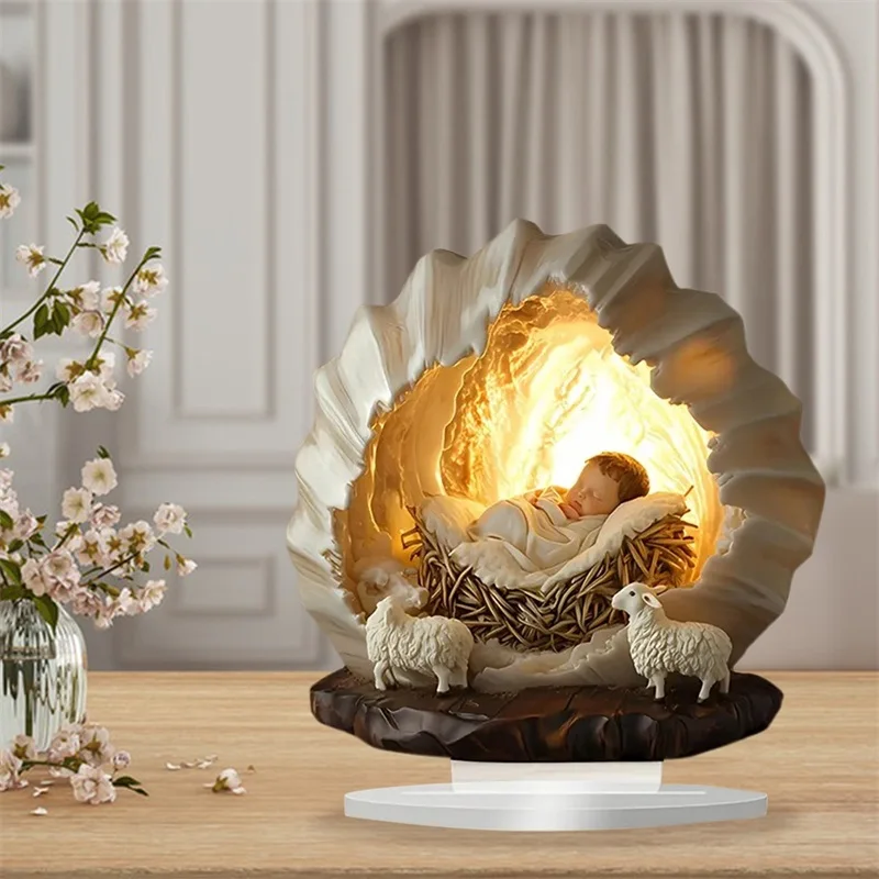 مشهد المهد الصغير ولادة يسوع ديكور النوم الطفل يسوع تمثال الجدول علامة للمنزل