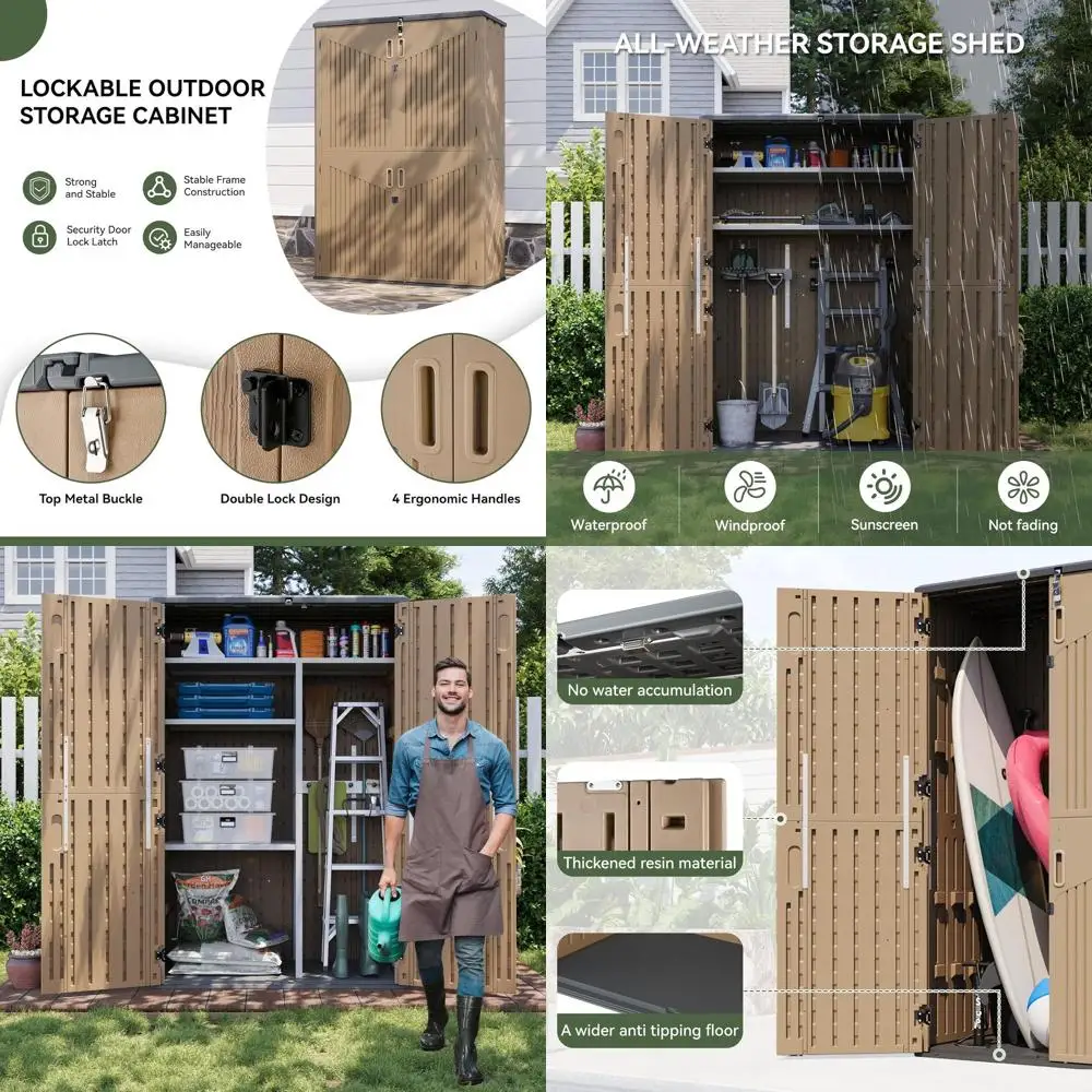 

Большой 64-купельный водонепроницаемый навес для хранения на открытом воздухе с полкой для садовых инструментов и оборудования для бассейна коричневого цвета