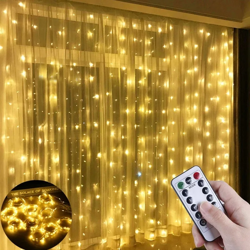 3m cortina led guirlanda luzes de fadas festão com controle remoto ano novo guirlanda decoração de natal festa de casamento luzes